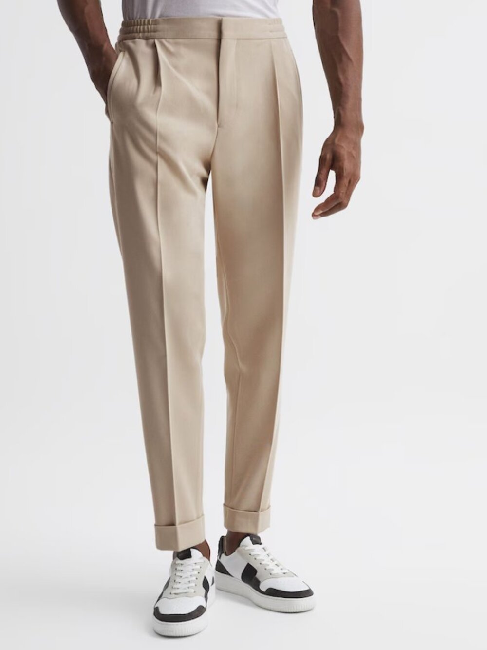 Reiss Tan Cropped Drawstring Trousers in W32